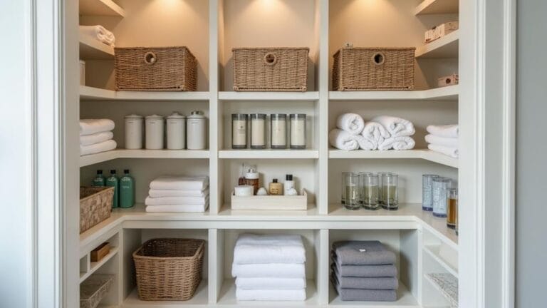 clutter free bathroom closet organization