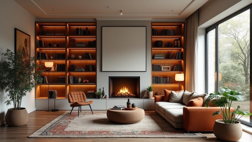 living room fireplace organization