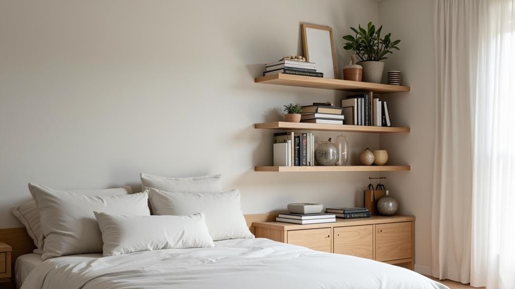 organize bedroom open shelves