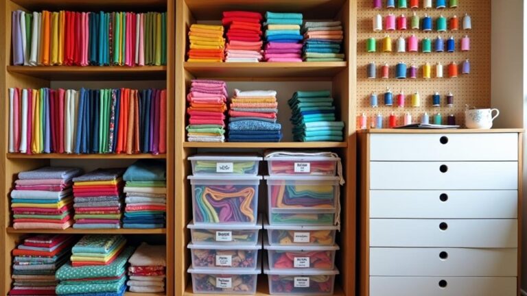 organize fabric sewing room