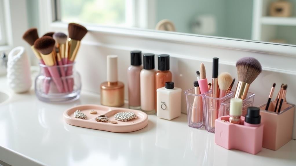 organize makeup bathroom counter