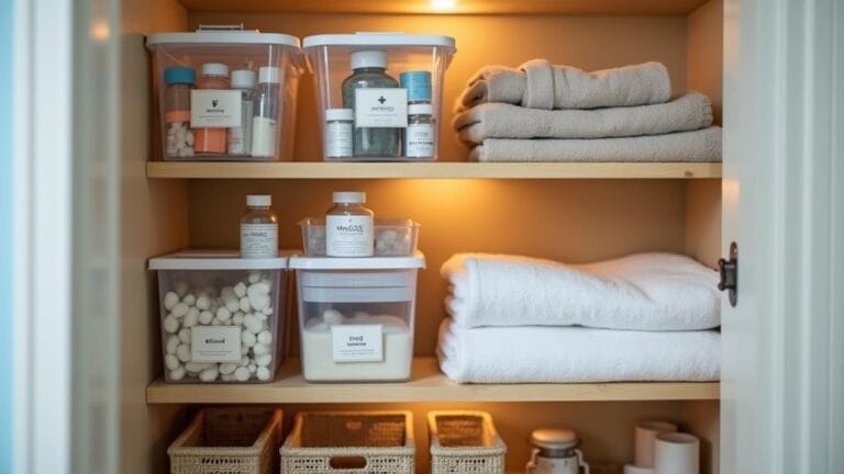 organize medicine linen closet