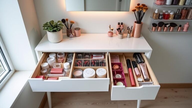 organizing toiletries in bedroom